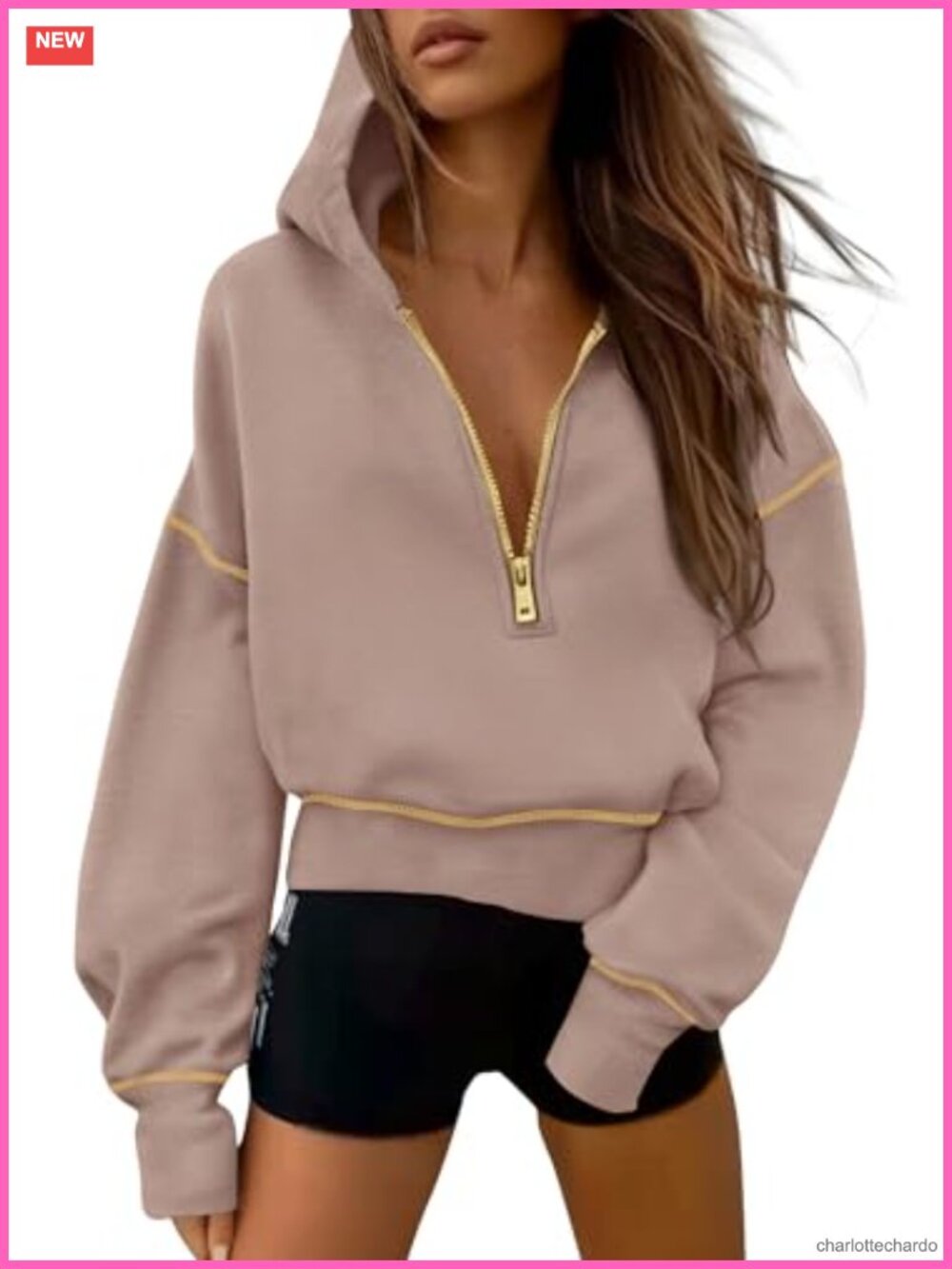 Half Zip Cropped Hoodie Fleece Lined Long Sleeve